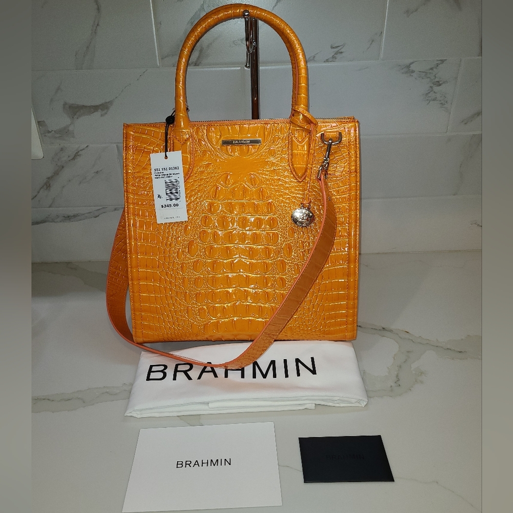 Brahmin Orange Croc-Embossed Tote - Picture 2 of 16
